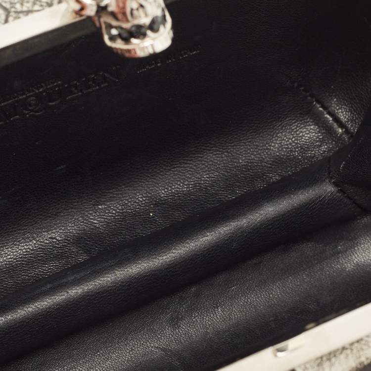 Pre Owned Alexander McQueen Grey/Black Croc Embossed Leather Skull Box Clutch