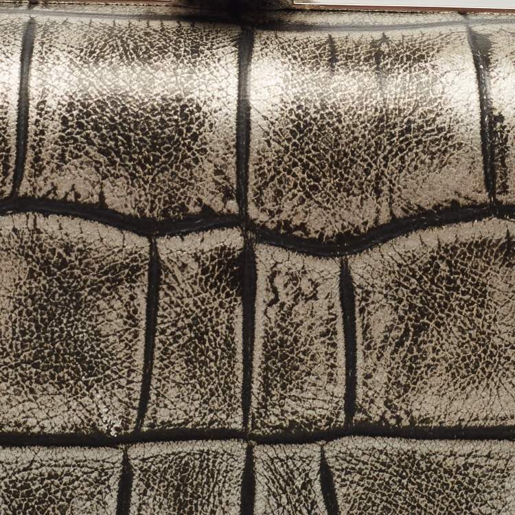 Pre Owned Alexander McQueen Grey/Black Croc Embossed Leather Skull Box Clutch