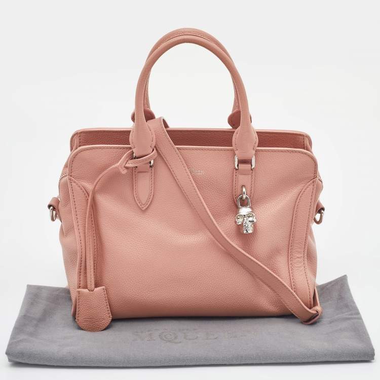 Pre Owned Alexander McQueen Peach Leather Skull Padlock Tote
