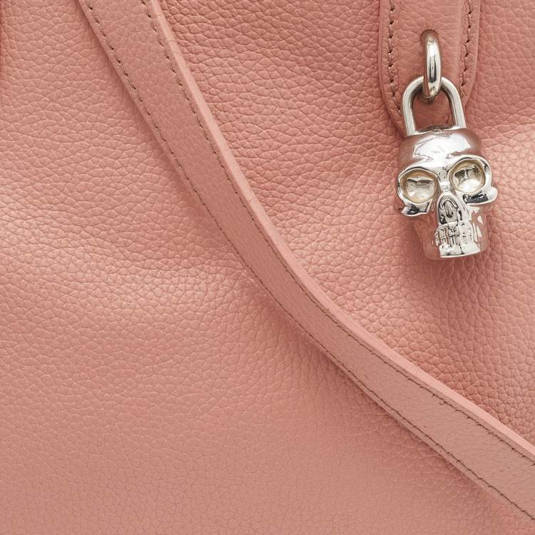 Pre Owned Alexander McQueen Peach Leather Skull Padlock Tote