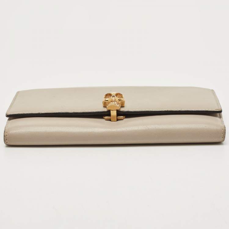 Pre Owned Alexander McQueen Grey Leather Skull Continental Wallet