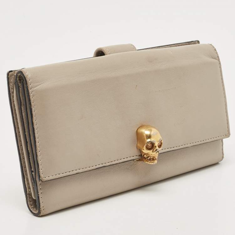 Pre Owned Alexander McQueen Grey Leather Skull Continental Wallet