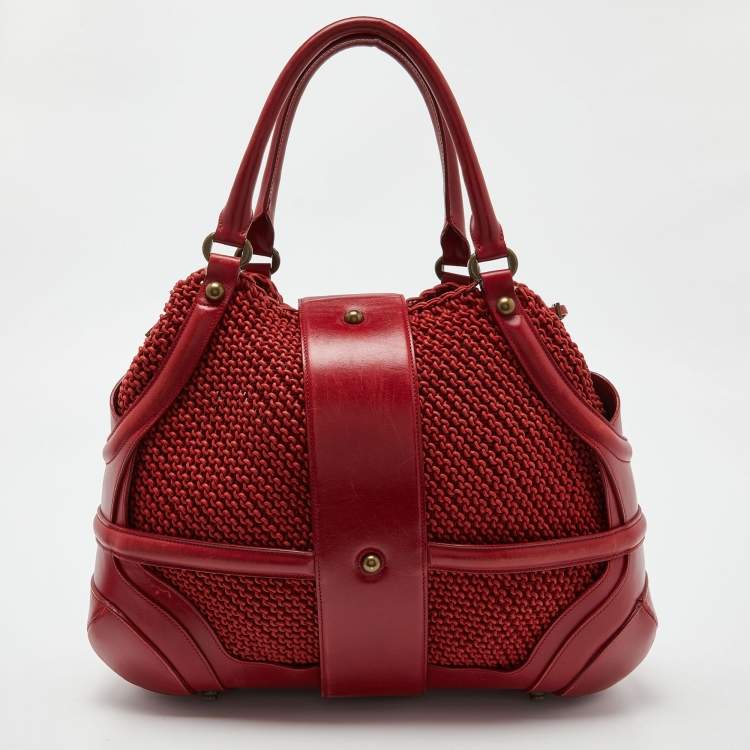 Pre Owned Alexander McQueen Red Woven Coated Canvas and Leather Novak Satchel