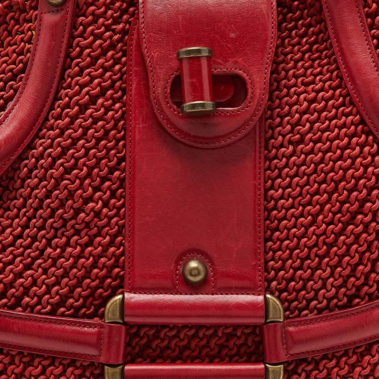 Pre Owned Alexander McQueen Red Woven Coated Canvas and Leather Novak Satchel