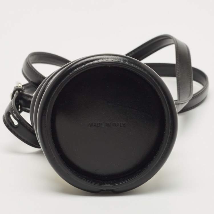 Pre Owned Alexander McQueen White/Black Leather Micro The Curve Bucket Bag