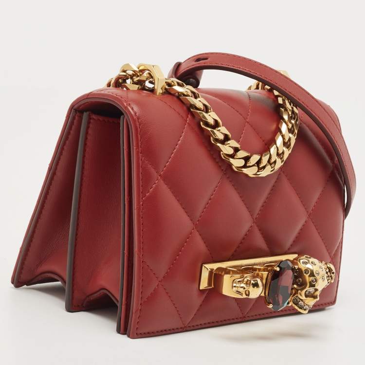 Pre Owned Alexander McQueen Burgundy Leather Jeweled Shoulder Bag
