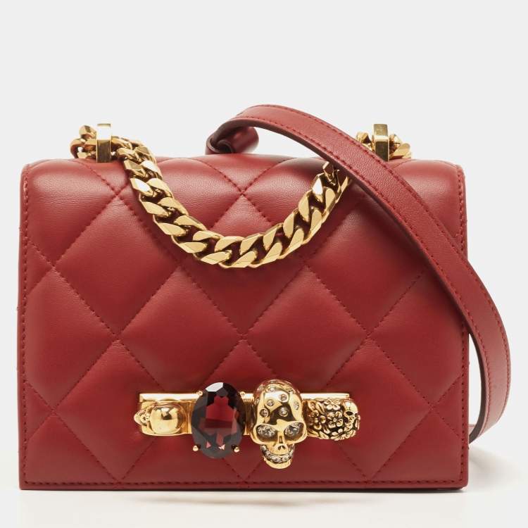 Pre Owned Alexander McQueen Burgundy Leather Jeweled Shoulder Bag