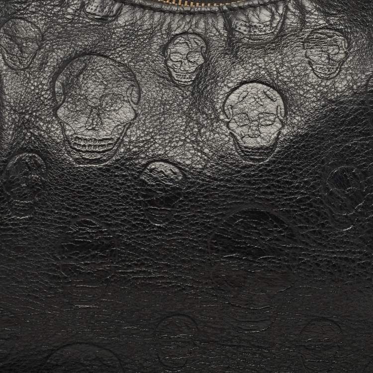 Pre Owned Alexander McQueen Black Skull Embossed Leather Medium De Manta Clutch