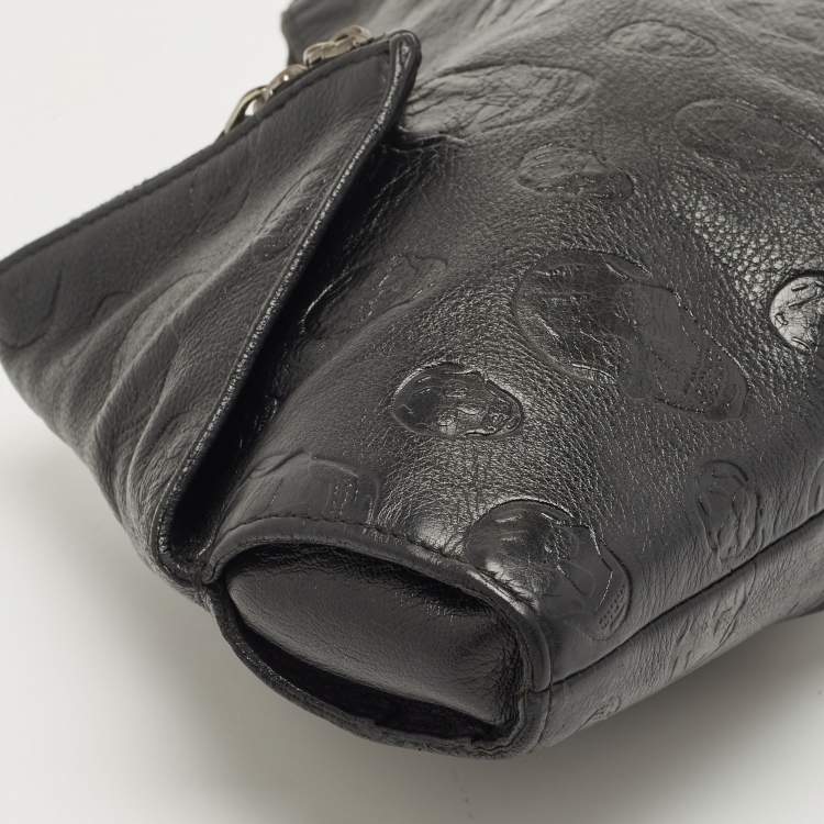 Pre Owned Alexander McQueen Black Skull Embossed Leather Medium De Manta Clutch