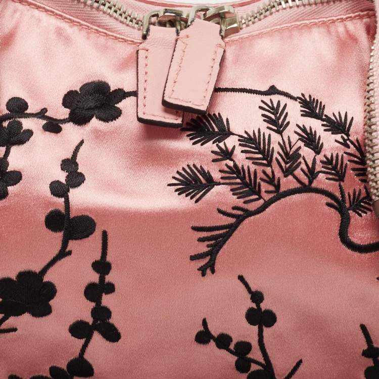 Pre Owned Alexander McQueen Pink/Black Embroidered Satin and Leather De Manta Clutch