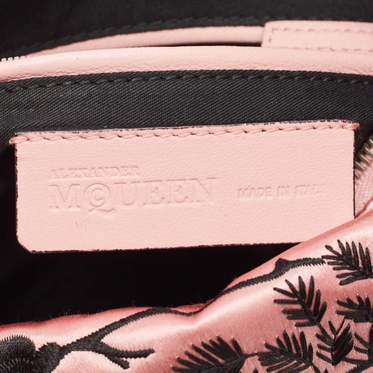 Pre Owned Alexander McQueen Pink/Black Embroidered Satin and Leather De Manta Clutch