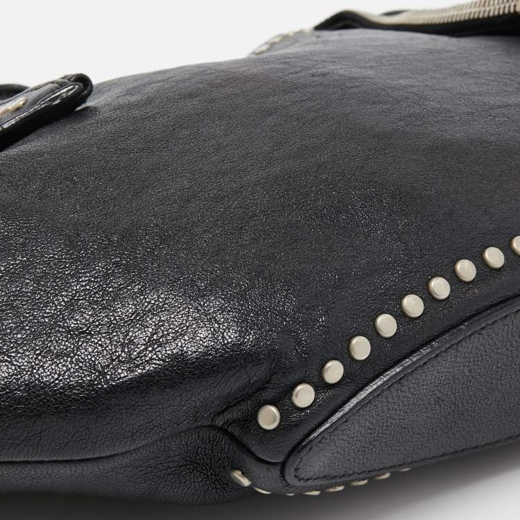 Pre Owned Alexander McQueen Black Leather Medium Studded De Manta Clutch