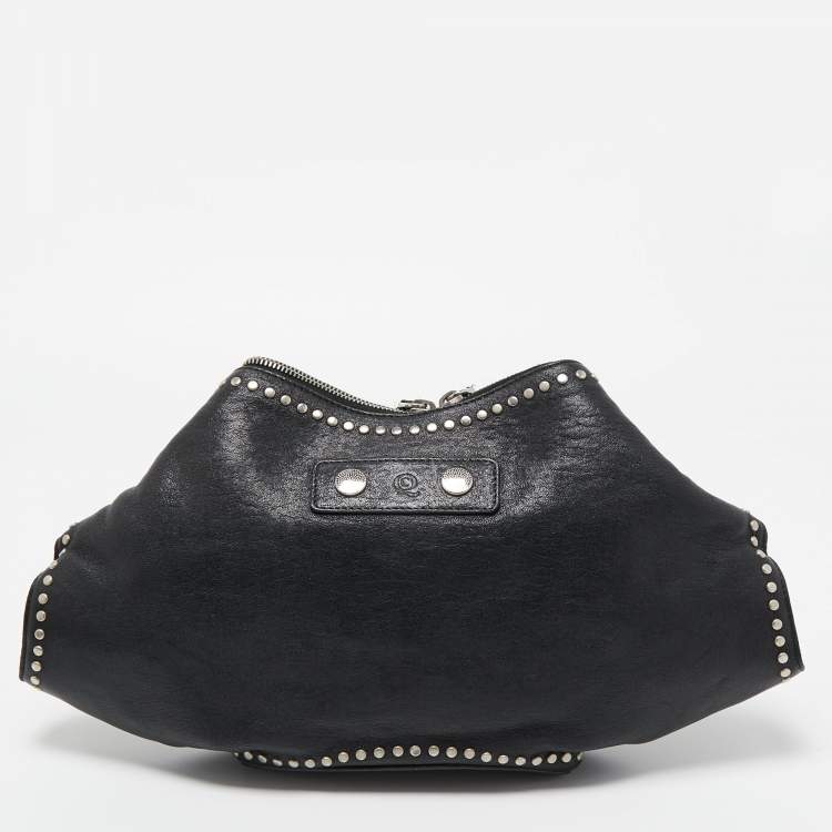 Pre Owned Alexander McQueen Black Leather Medium Studded De Manta Clutch