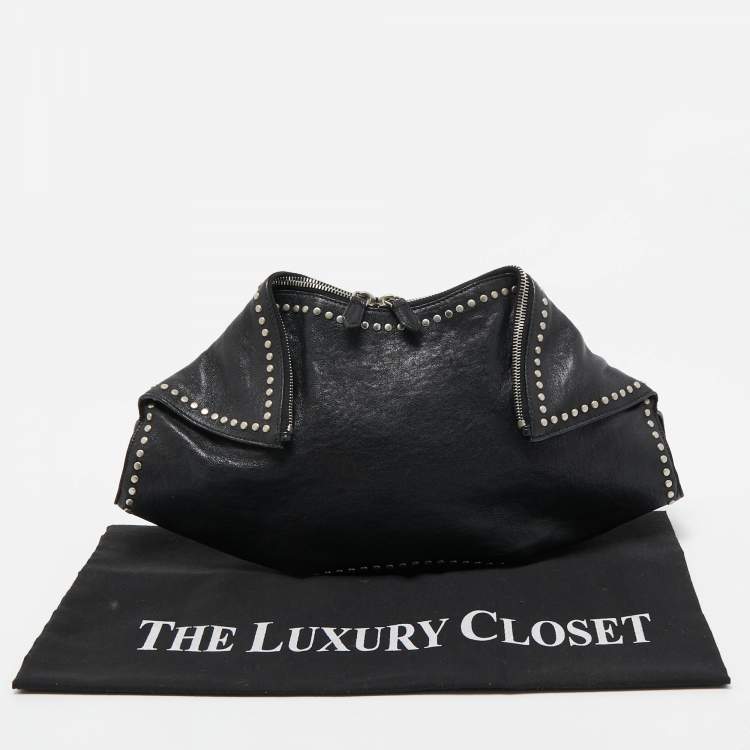 Pre Owned Alexander McQueen Black Leather Medium Studded De Manta Clutch