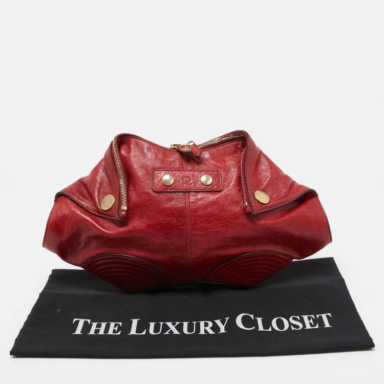 Pre Owned Alexander McQueen Red Leather Medium De Manta Clutch