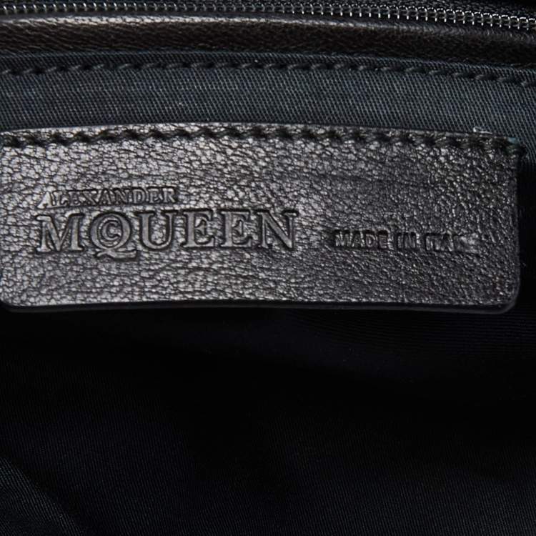 مملوكة مسبقًا Alexander McQueen Black/Brown Leopard Print Canvas and Leather Medium De Manta Clutch
