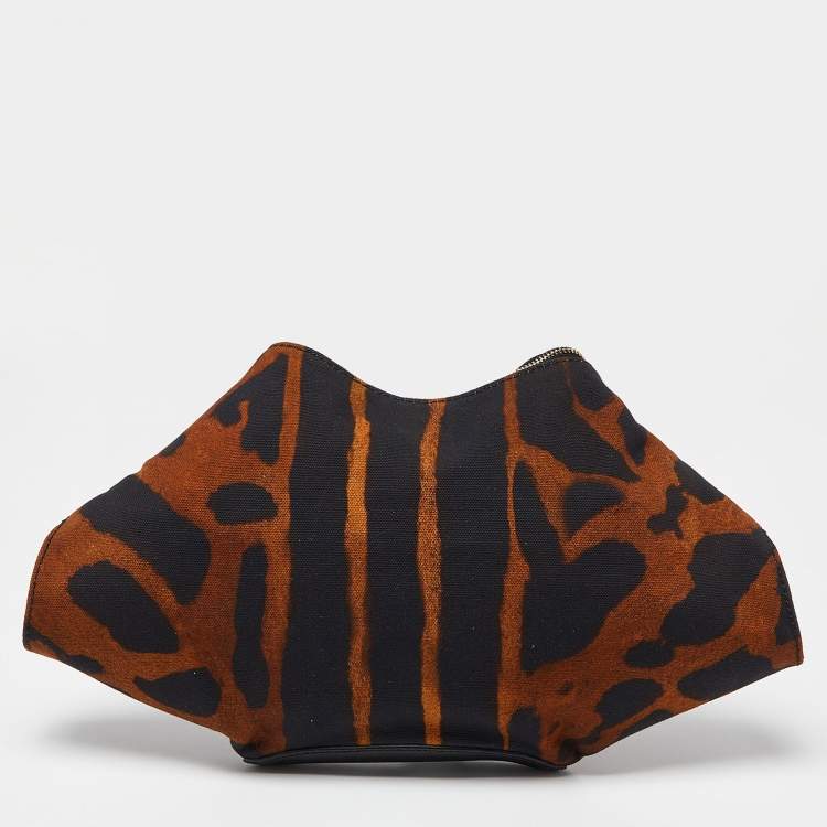 مملوكة مسبقًا Alexander McQueen Black/Brown Leopard Print Canvas and Leather Medium De Manta Clutch
