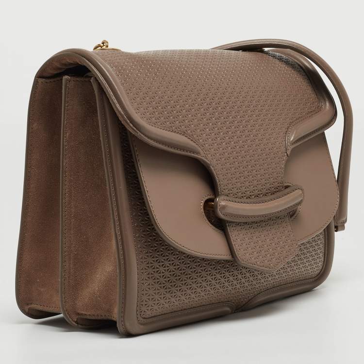 Pre Owned Alexander McQueen Taupe Textured Leather Heroine Chain Shoulder Bag