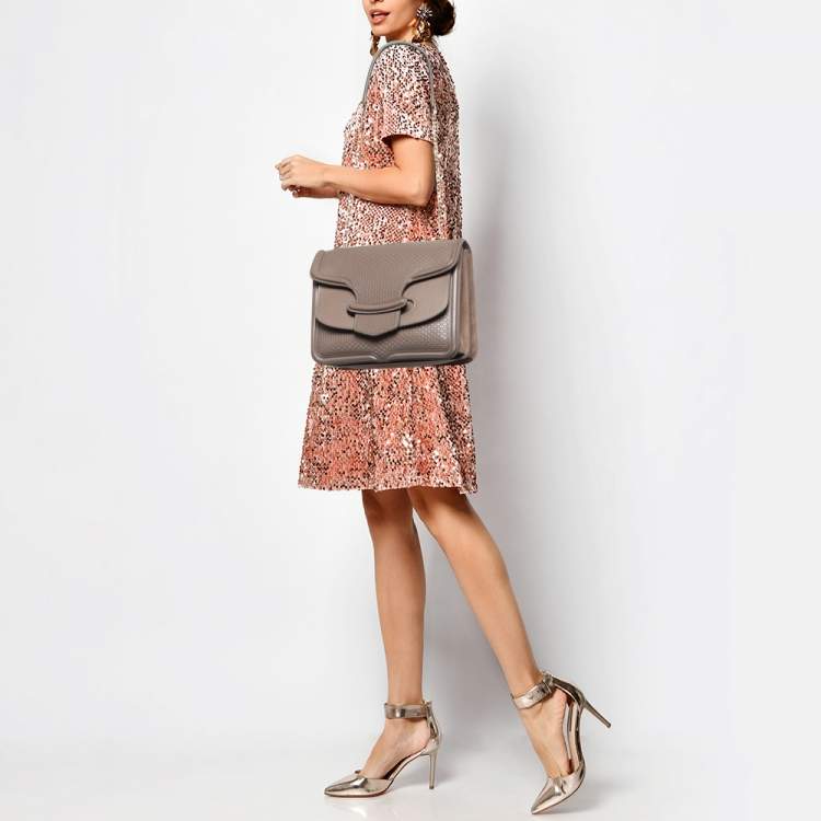 Pre Owned Alexander McQueen Taupe Textured Leather Heroine Chain Shoulder Bag
