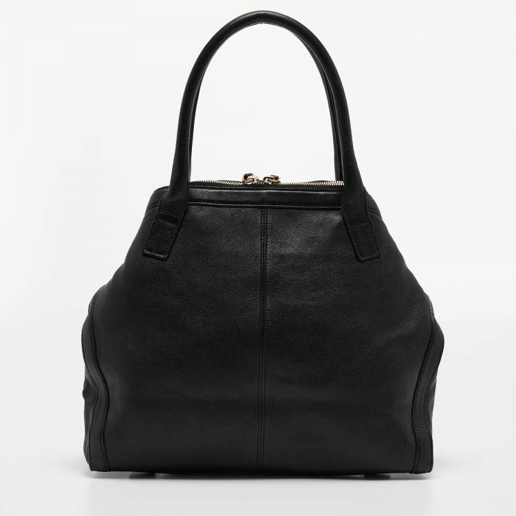 Pre Owned Alexander McQueen Black Leather De Manta Tote