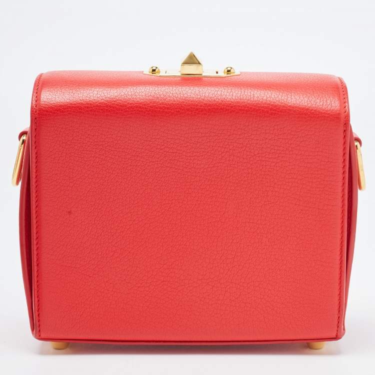 Pre Owned Alexander McQueen Red Leather Box Shoulder Bag 
