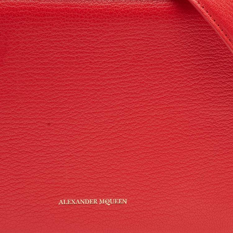 Pre Owned Alexander McQueen Red Leather Box Shoulder Bag 