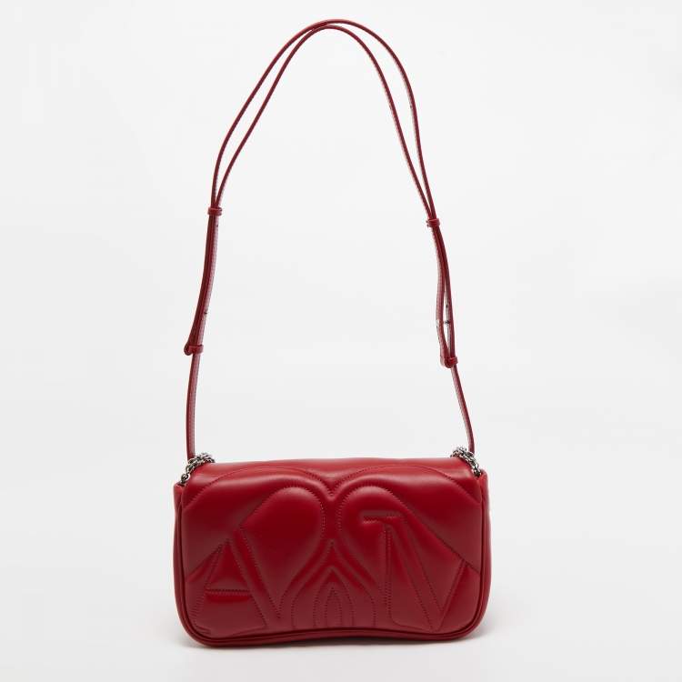 Pre Owned Alexander McQueen Red Embossed Leather The Seal Shoulder Bag