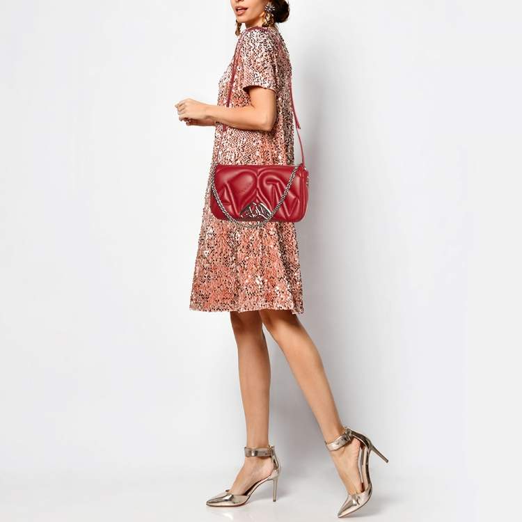 Pre Owned Alexander McQueen Red Embossed Leather The Seal Shoulder Bag