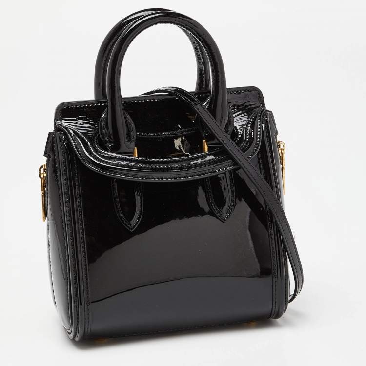 Pre Owned Alexander McQueen Black Patent Leather Mini Heroine Satchel