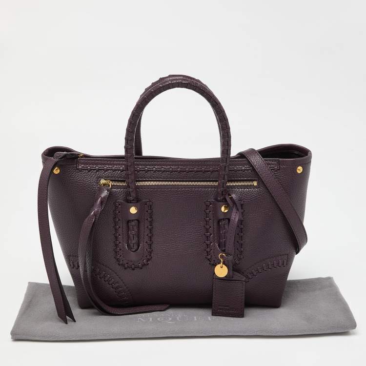 Pre Owned Alexander McQueen Purple Whipstitch Leather Folk Tote