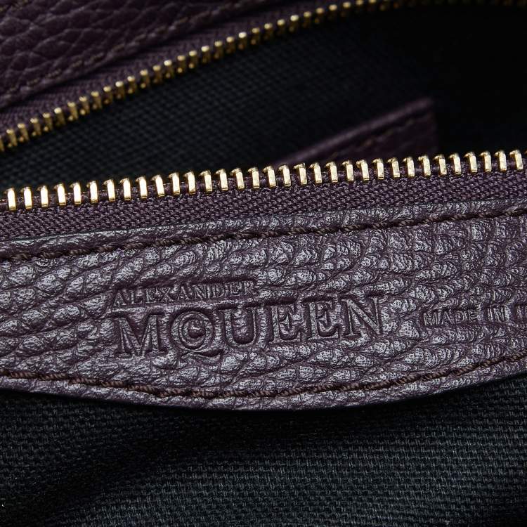 Pre Owned Alexander McQueen Purple Whipstitch Leather Folk Tote