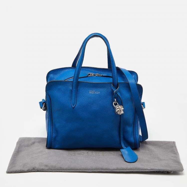 Pre Owned Alexander McQueen Blue Leather Skull Padlock Tote