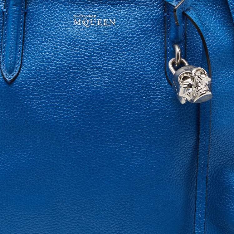Pre Owned Alexander McQueen Blue Leather Skull Padlock Tote
