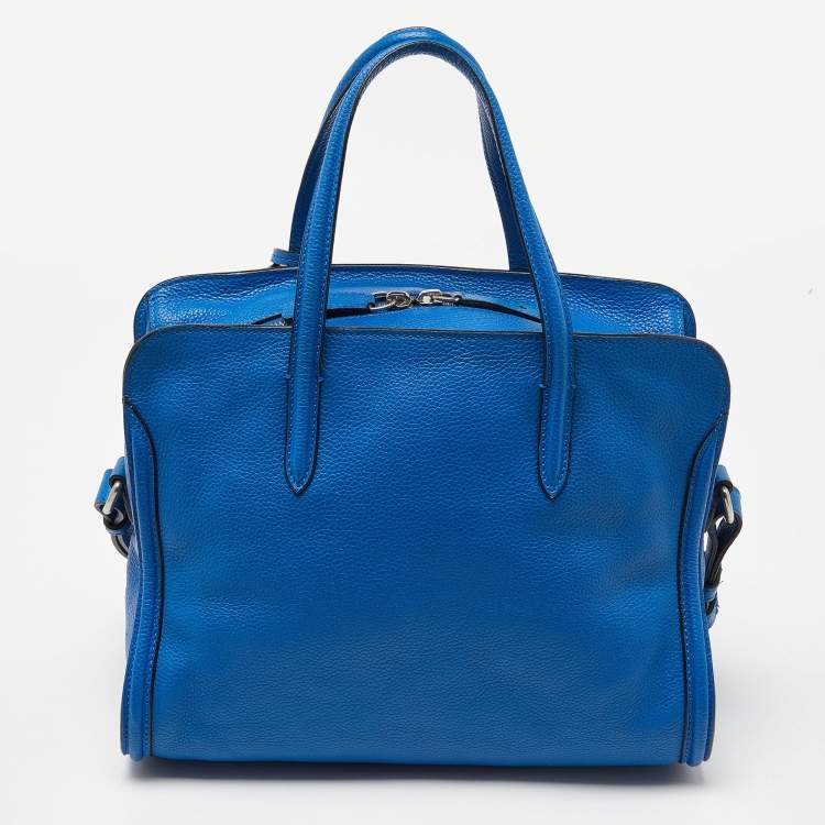 Pre Owned Alexander McQueen Blue Leather Skull Padlock Tote