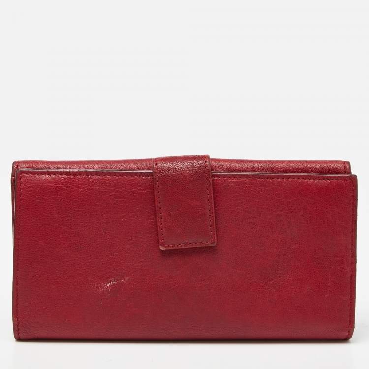 Pre Owned Alexander McQueen Red Leather Skull Continental Wallet