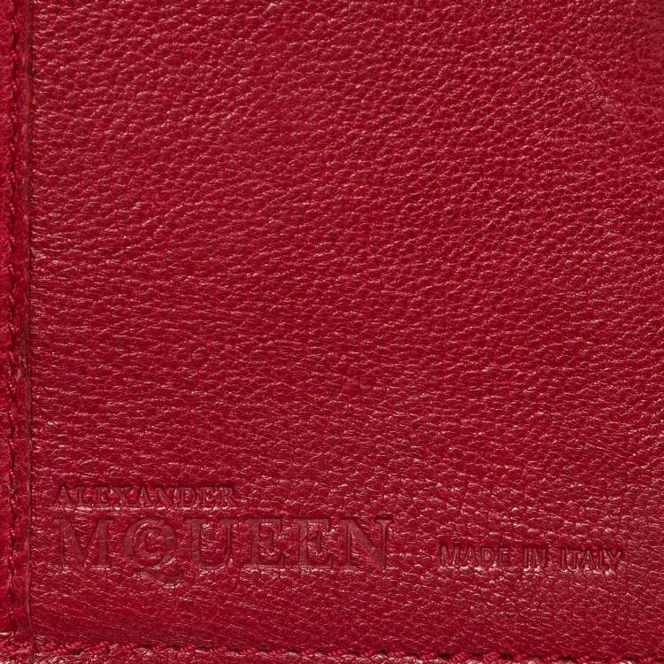 Pre Owned Alexander McQueen Red Leather Skull Continental Wallet