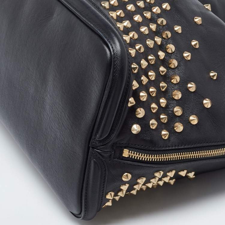 Pre Owned Alexander McQueen Black Studded Leather Padlock Shopper Tote