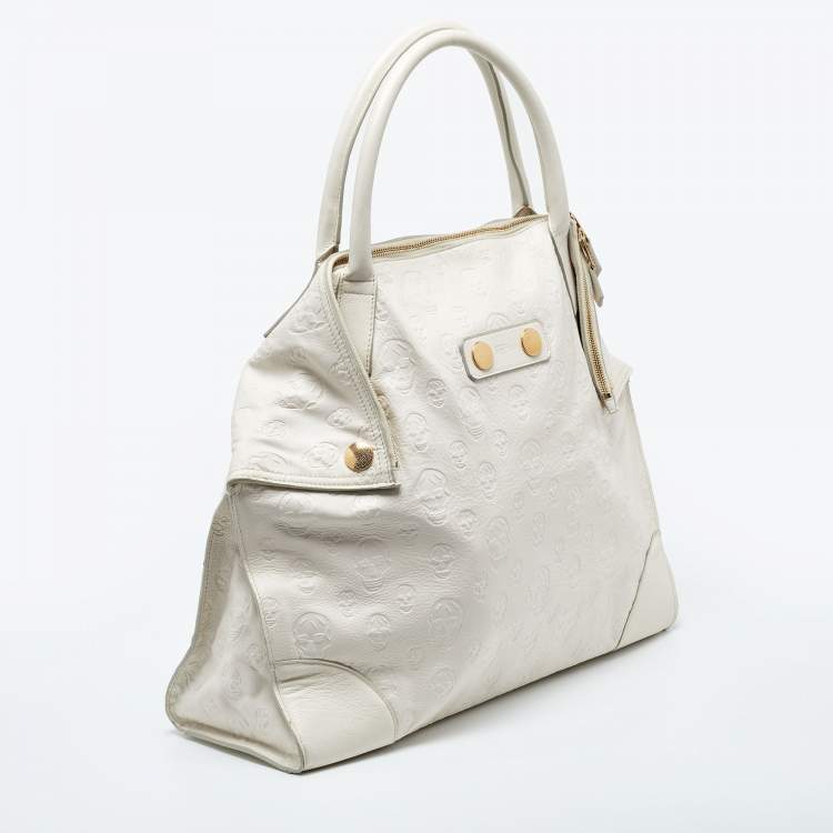 Pre Owned Alexander McQueen Off White Leather Large De Manta Tote 