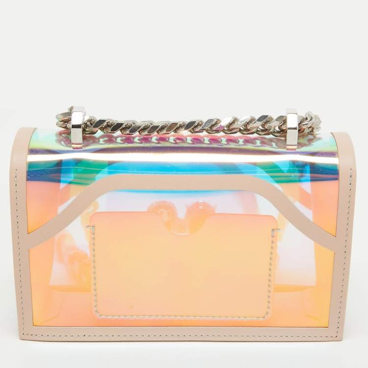 Pre Owned Alexander McQueen Holographic/Pink Pvc and Leather Knuckle Duster Shoulder Bag