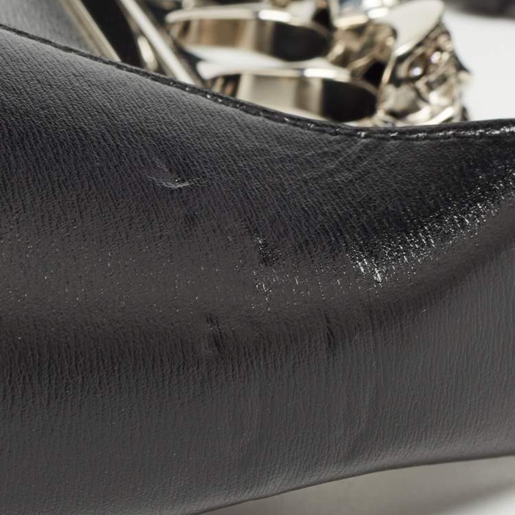 Pre Owned Alexander McQueen Black Leather Mini Jewelled Hobo
