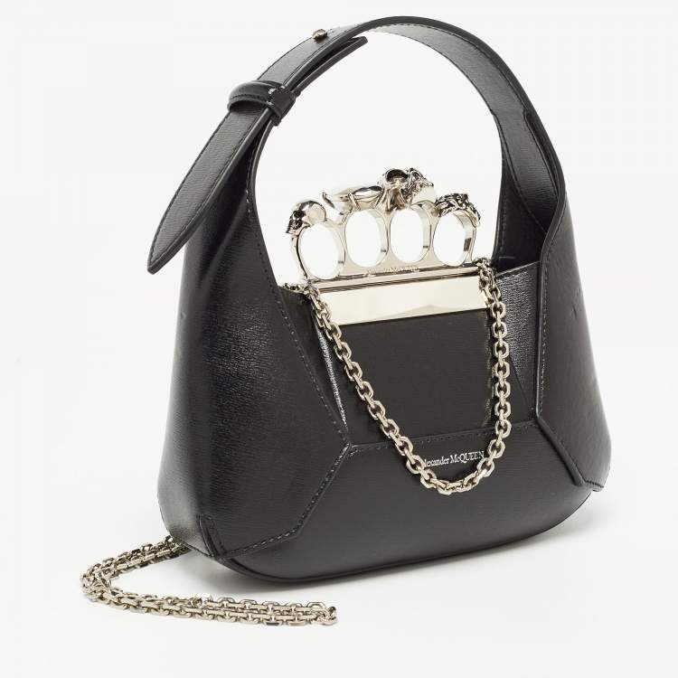 Pre Owned Alexander McQueen Black Leather Mini Jewelled Hobo