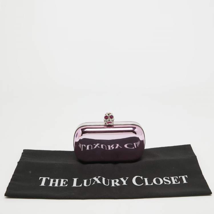 Pre Owned Alexander McQueen Pink Metal Skull Box Clutch