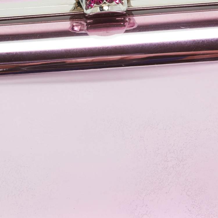 Pre Owned Alexander McQueen Pink Metal Skull Box Clutch