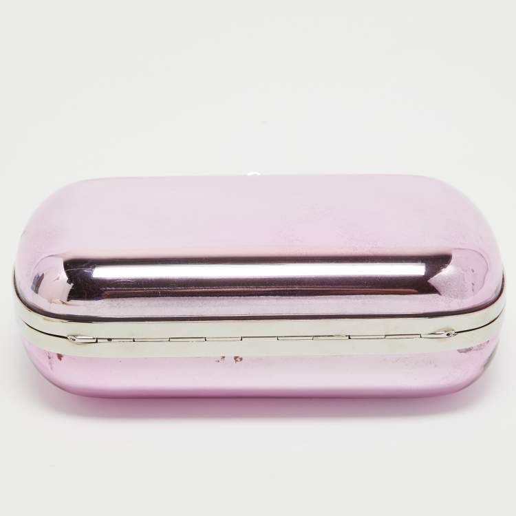 Pre Owned Alexander McQueen Pink Metal Skull Box Clutch