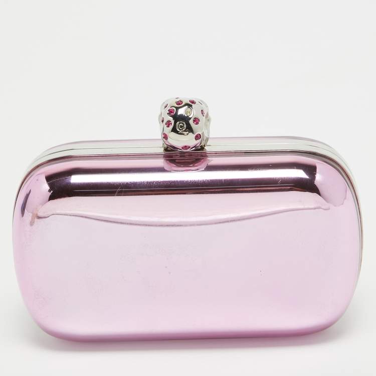 Pre Owned Alexander McQueen Pink Metal Skull Box Clutch