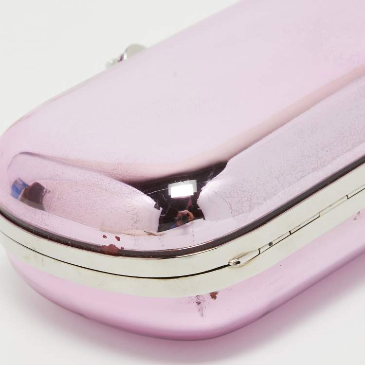 Pre Owned Alexander McQueen Pink Metal Skull Box Clutch