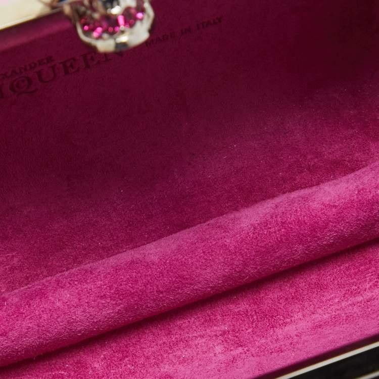 Pre Owned Alexander McQueen Pink Metal Skull Box Clutch