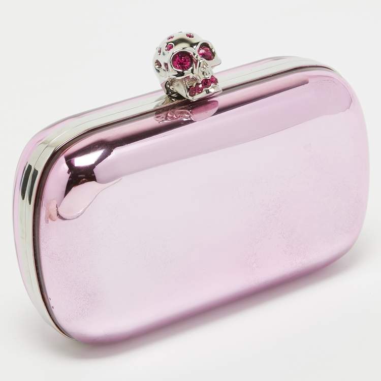 Pre Owned Alexander McQueen Pink Metal Skull Box Clutch