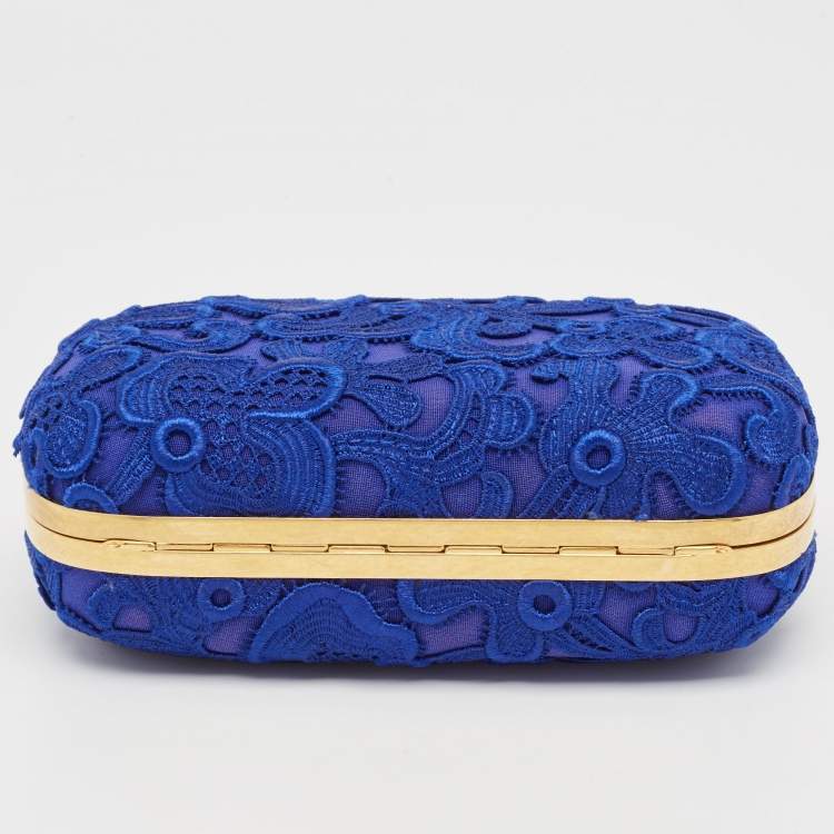 Pre Owned Alexander McQueen Blue Floral Lace Skull Box Clutch
