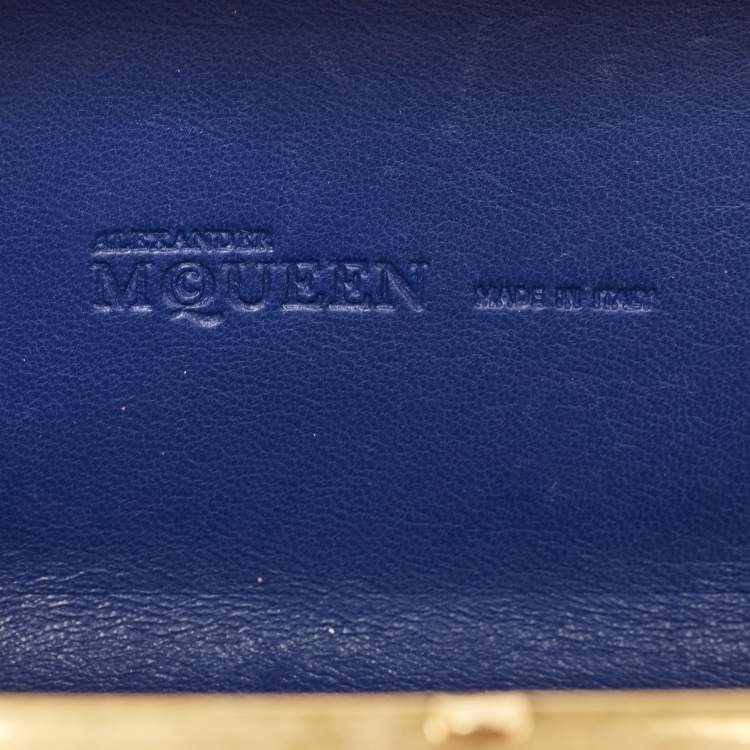 Pre Owned Alexander McQueen Blue Floral Lace Skull Box Clutch